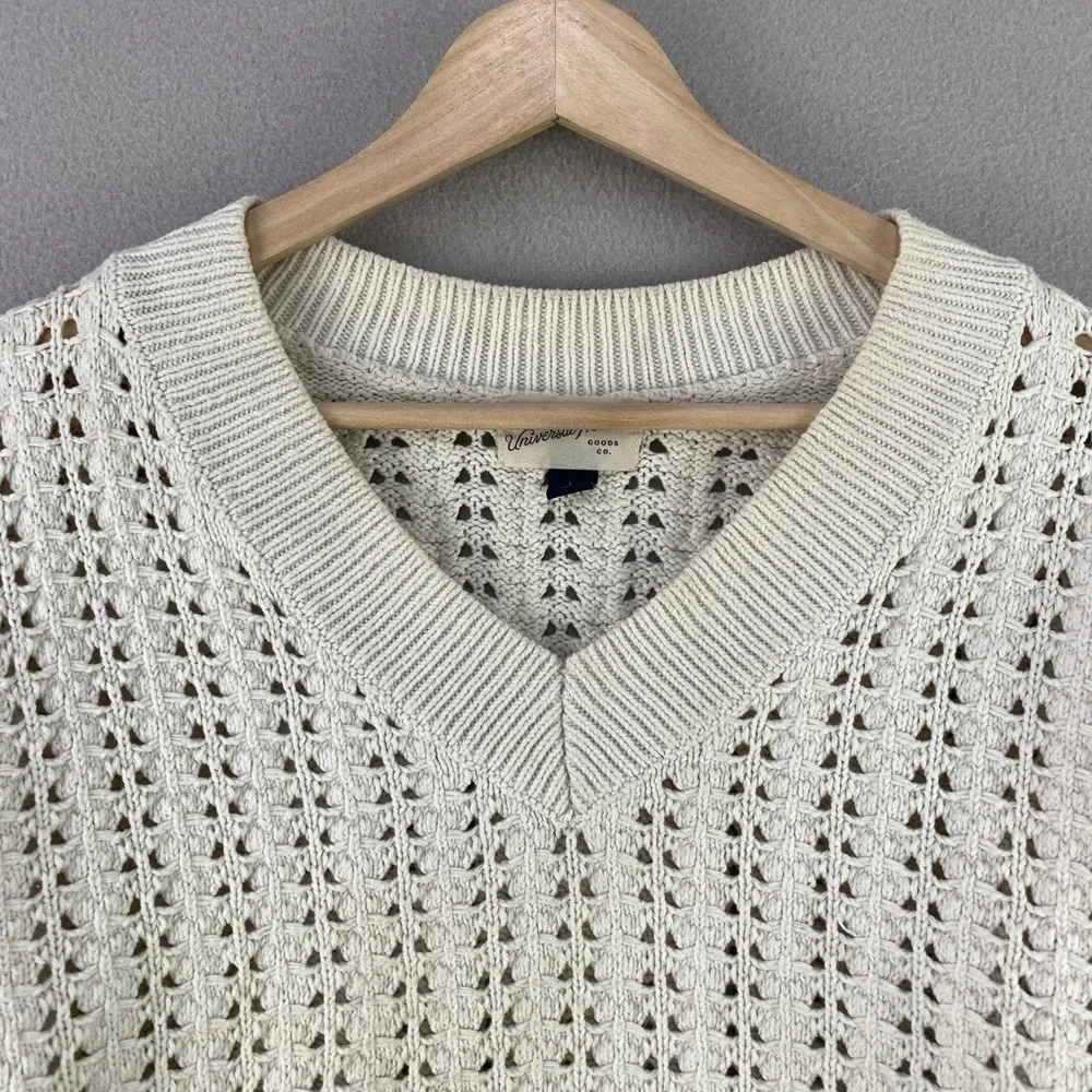 Universal Thread Open Knit V-Neck Sweater Women L Ivory Casual Crochet Nautical